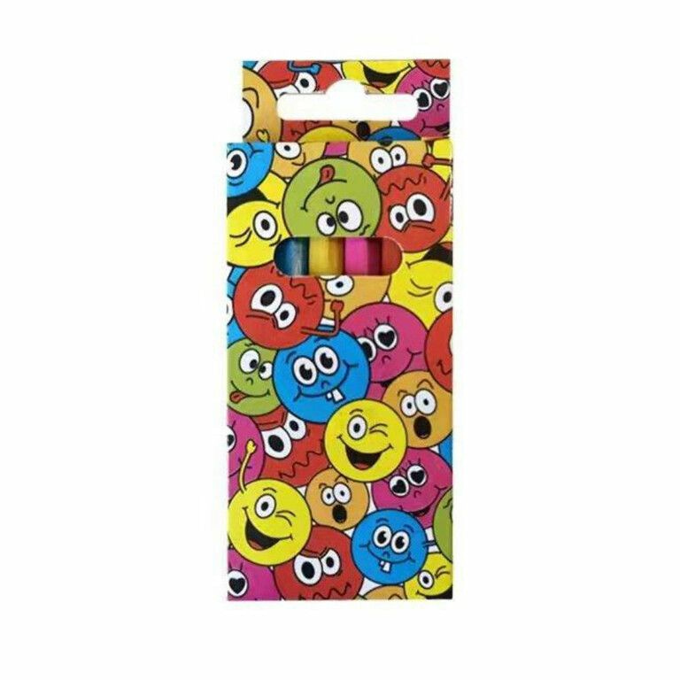 Bild von 6 kurze Buntstifte verpackt in Kartonschachtel im Smiley-Design