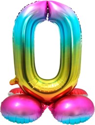 Bild von Stand-Folienballon Zahl 0 Regenbogen