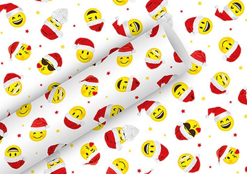 Bild von BRAUN+COMPANY Geschenkpapier X-mas Smiley weiss