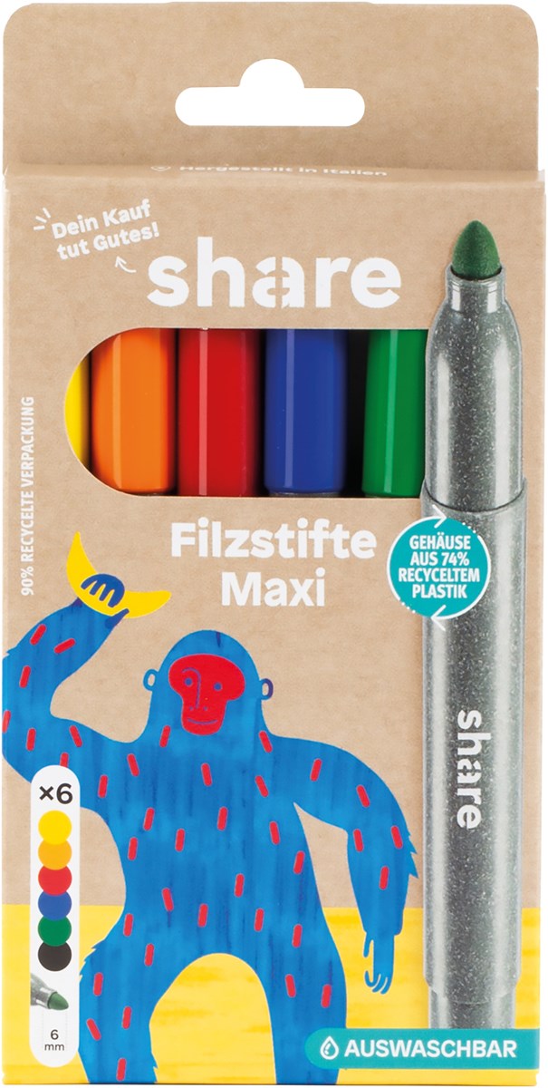 Bild von share Filzstifte Maxi 6er-Set, Rundspitze 2 mm