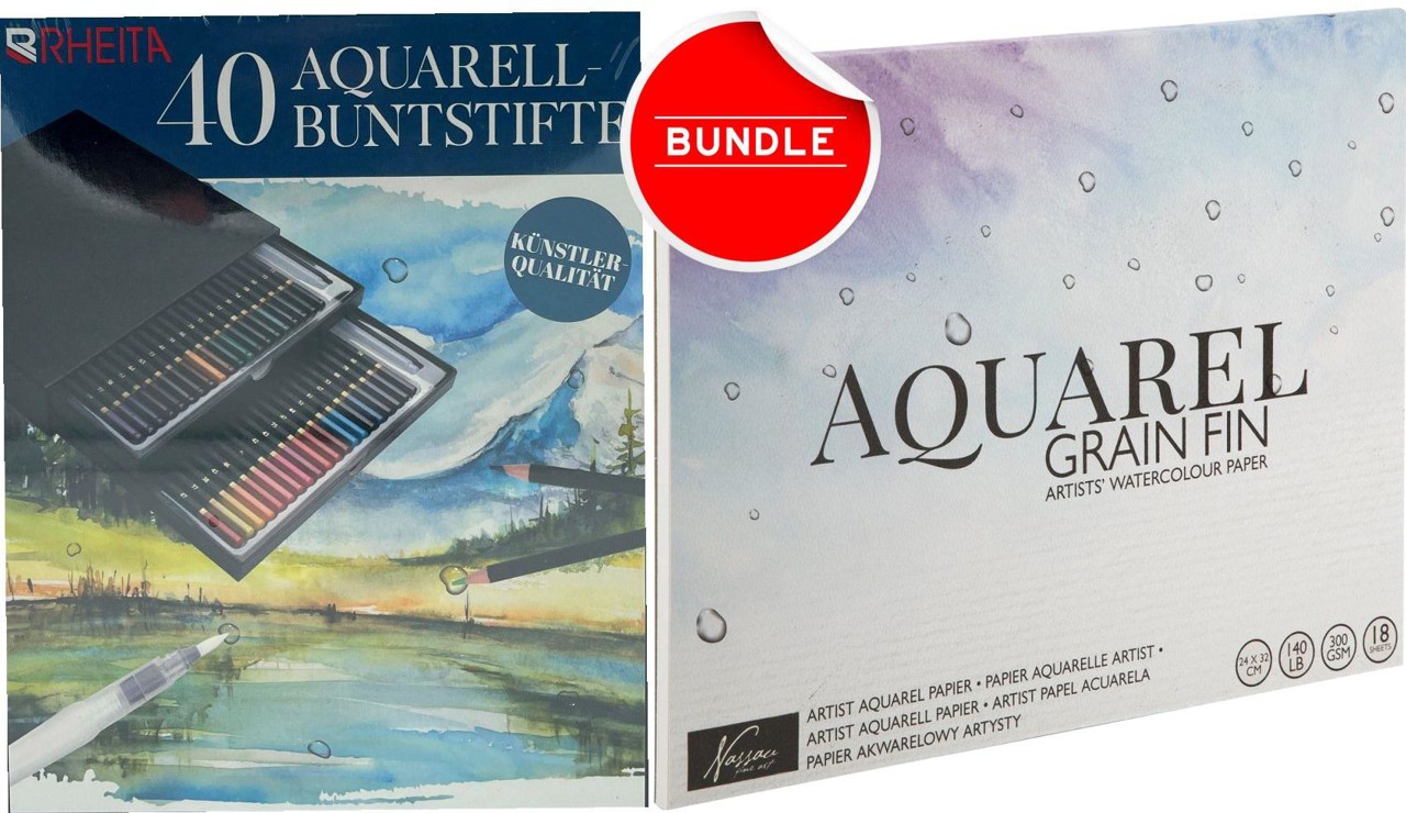 Bild von BUNDLE RHEITA Aquarellstifte  + Nassau fine art Aquarellblock