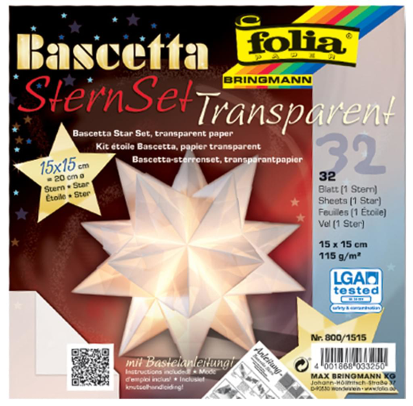 Bild von FOLIA Faltblätter Bascetta-Stern transparent 20 x 20 cm