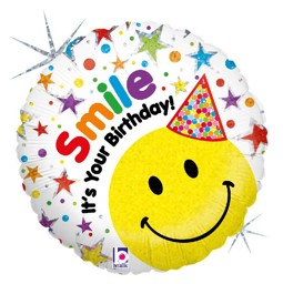 Bild von Folienballon Happy Birthday Smiley Hut