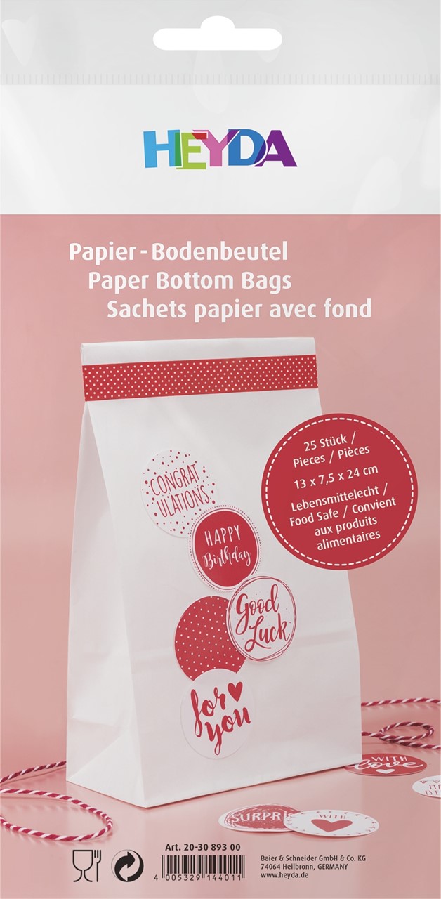 Bild von HEYDA Papiertüten mit Blockboden groß, weiss