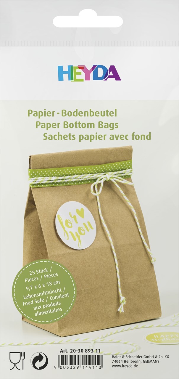 Bild von HEYDA Papiertüten mit Blockboden klein, natur