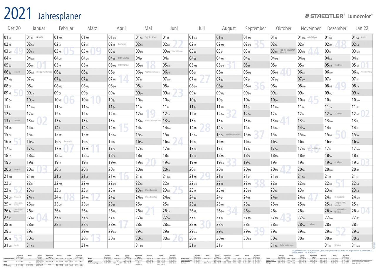 Bild von STAEDTLER Plakatkalender Lumocolor® Jahresplaner 2021 